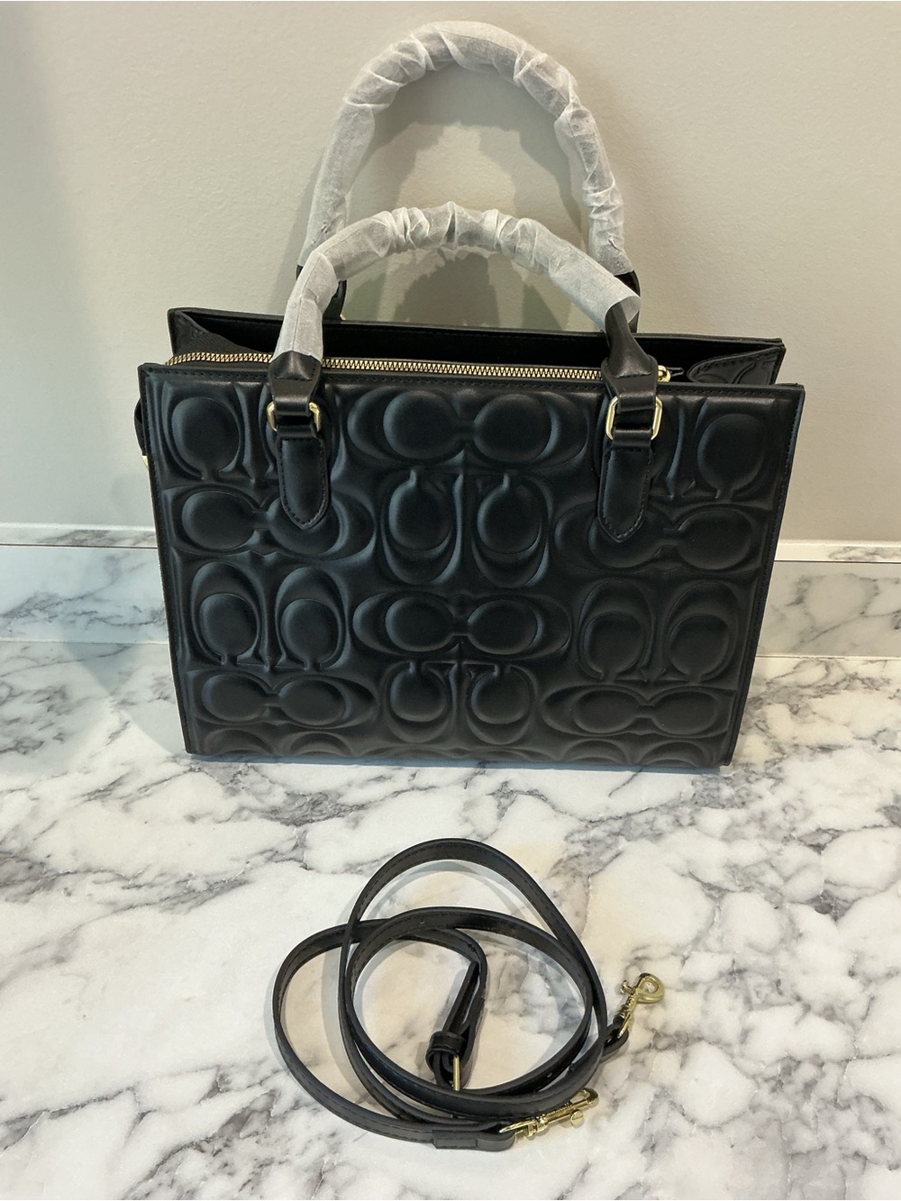 Coach Maggie Tote Bag Black Quilted Satchel with Gold Hardware - Picture 3 of 4